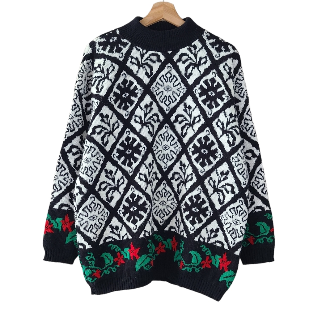 4/$25 SALE Men's Festive Black and White Abstract Ugly Christmas Sweater